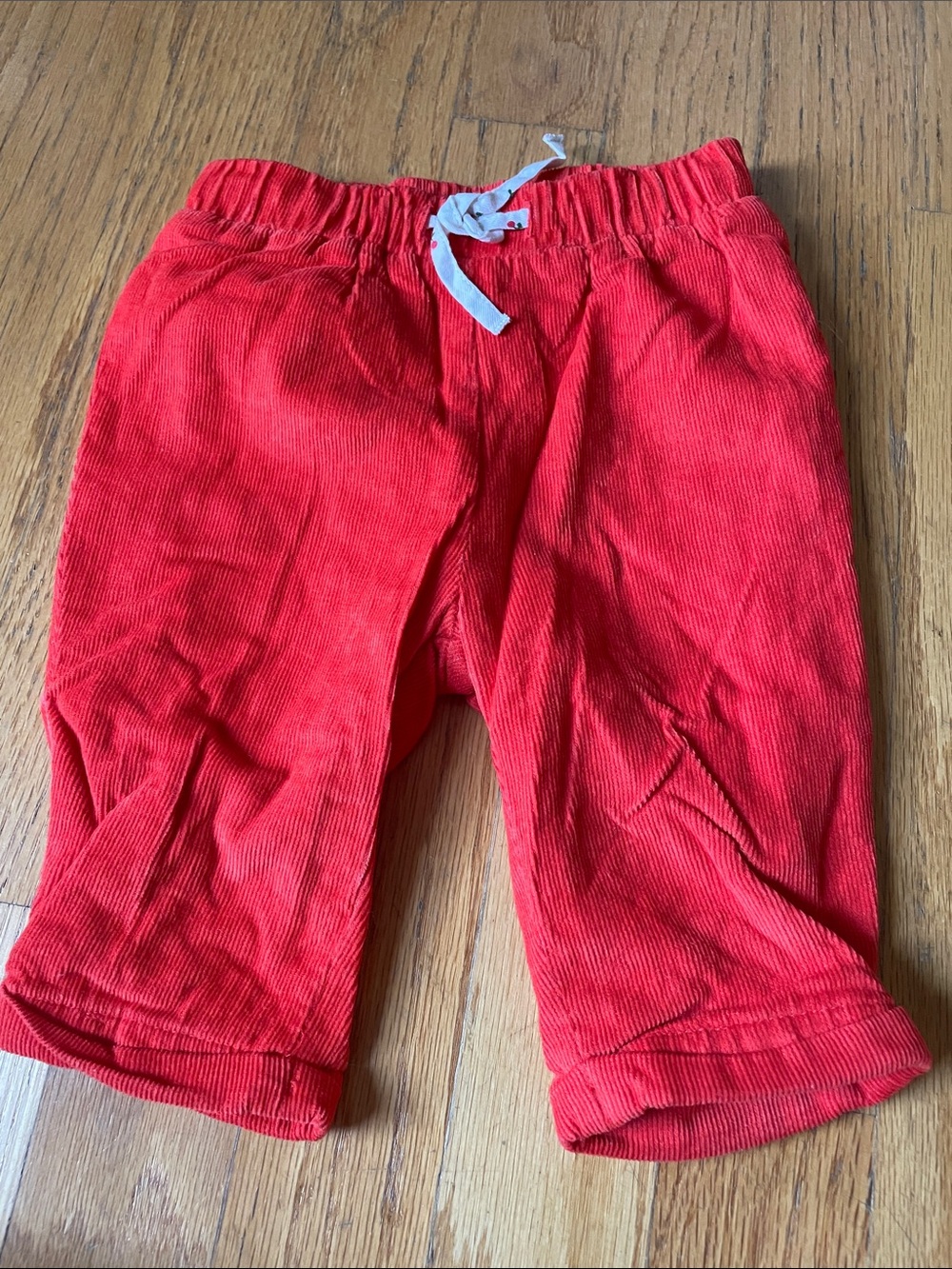 Baby Boden Bright Red Corduroy Baby Pants with White Drawstring